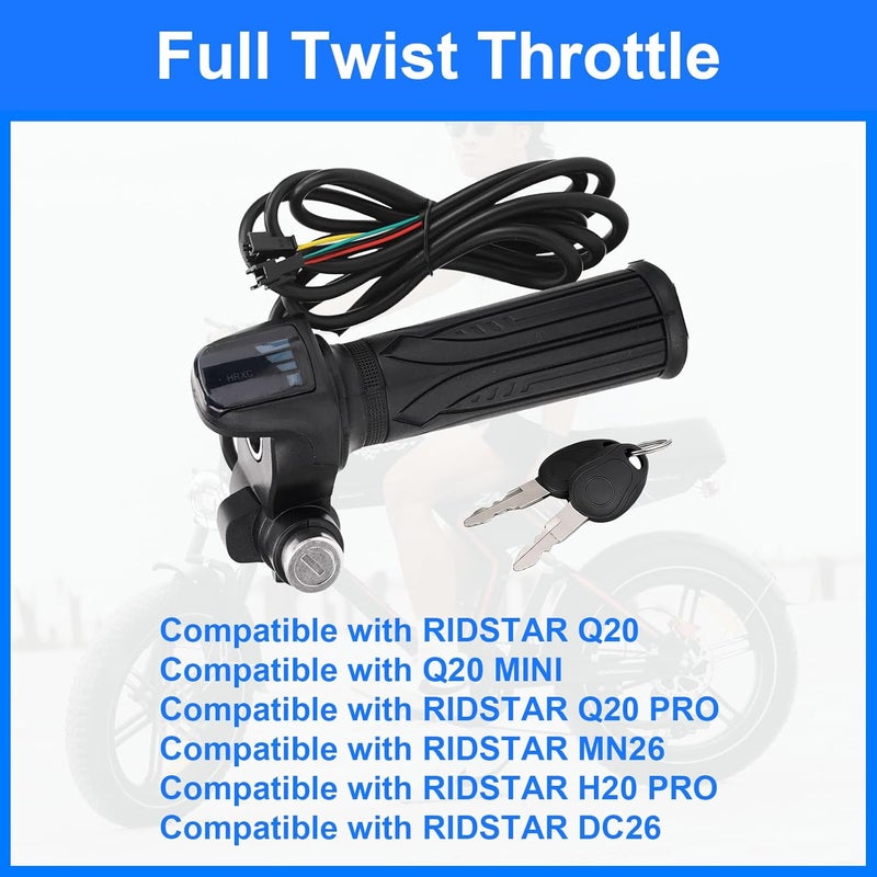 Hizoncore Ebike Full Twist Throttle Fits Ridstar Q20, 48V Plug and Play Throttle 3 Pin Easy Installation, LCD Display with Key Lock, Throttle Grips for Ebike Motorcycle Scooter (Right) - Image 4